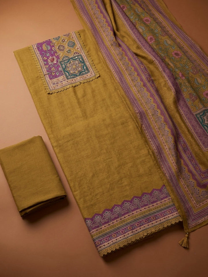 Mehndi Crepe Printed Unstitched Dress Material