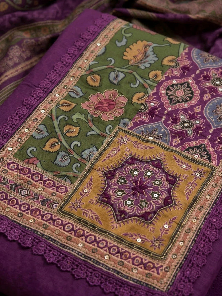 Purple Crepe Printed Unstitched Dress Material