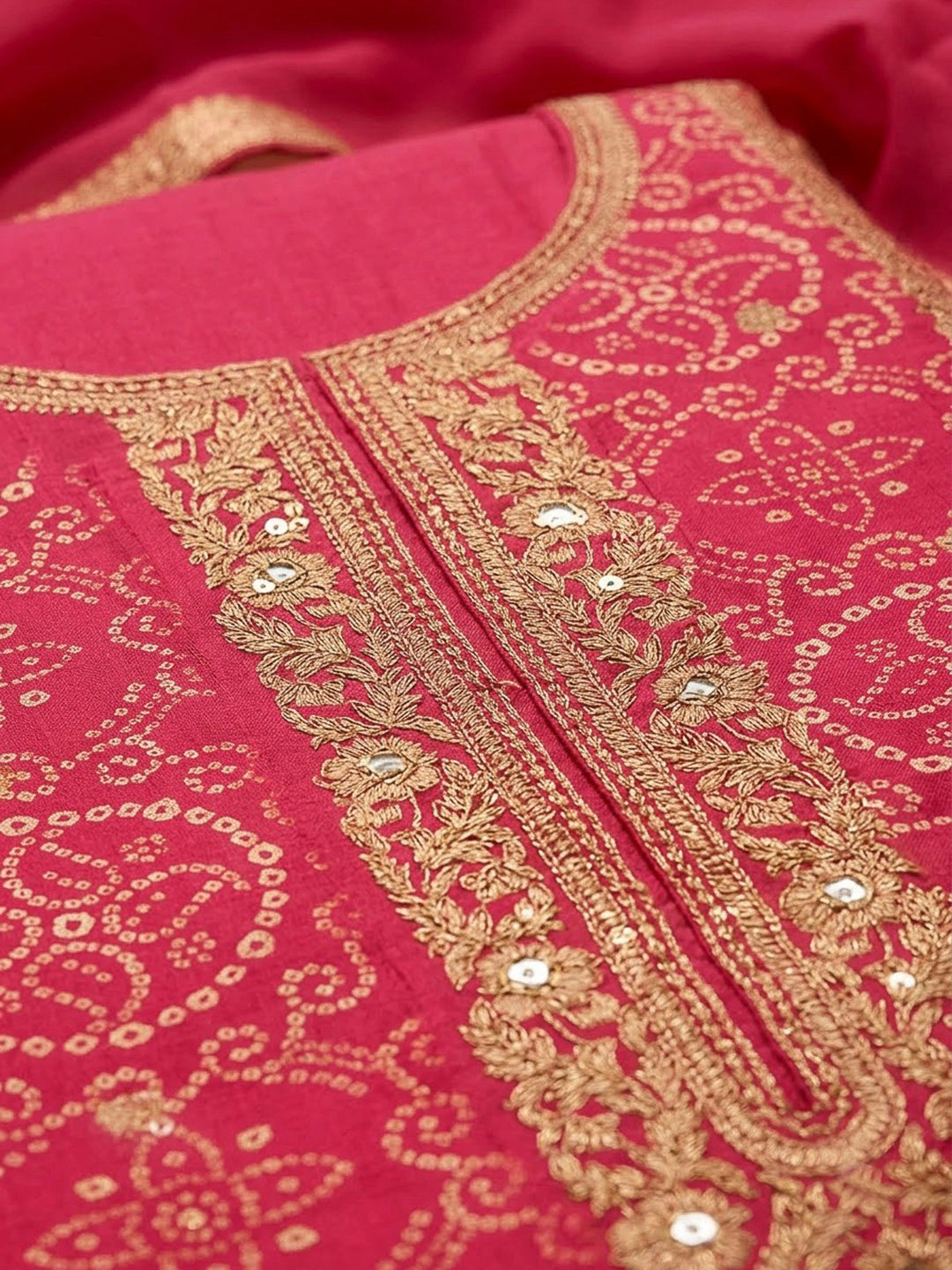 Hot Pink Cotton Blend Embroidered Unstitched Dress Material
