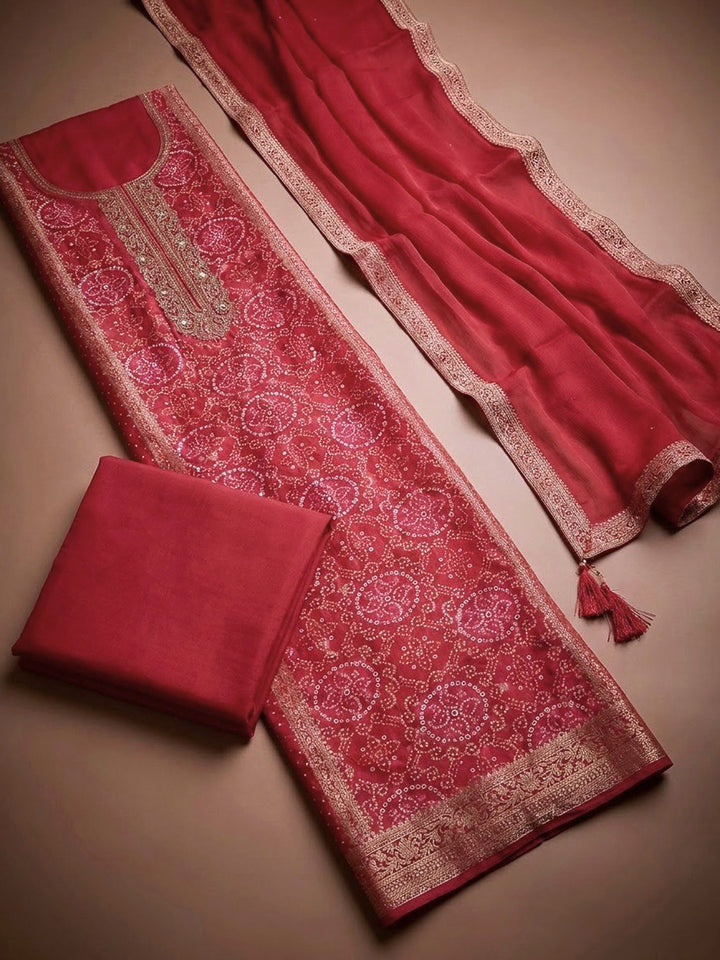 Hot Pink Cotton Blend Embroidered Unstitched Dress Material