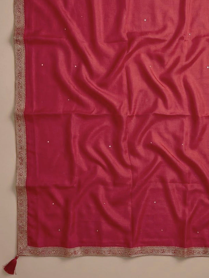 Hot Pink Cotton Blend Embroidered Unstitched Dress Material