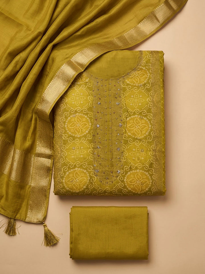 Lemon Cotton Blend Embroidered Unstitched Dress Material