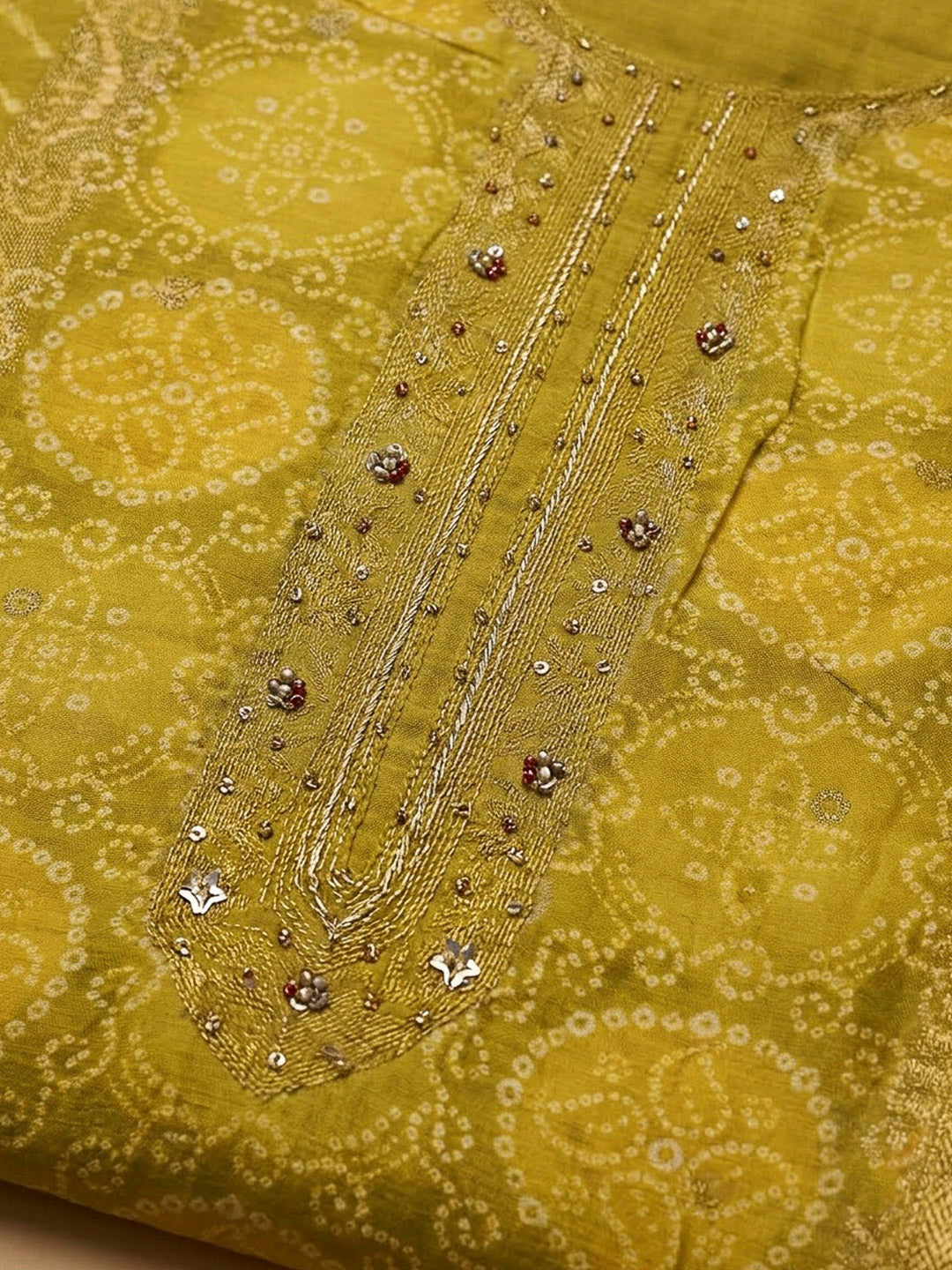 Lemon Cotton Blend Embroidered Unstitched Dress Material