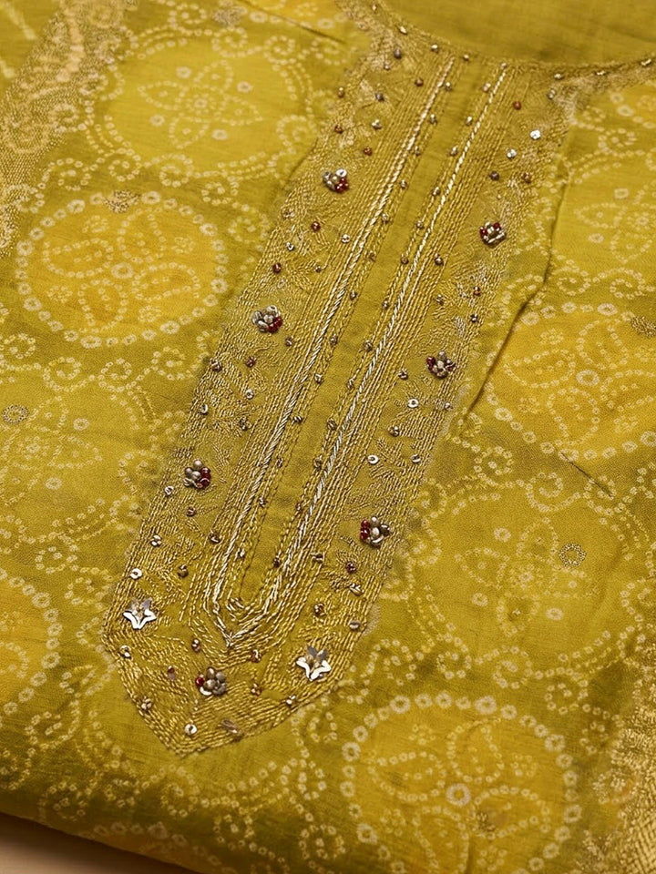 Lemon Cotton Blend Embroidered Unstitched Dress Material