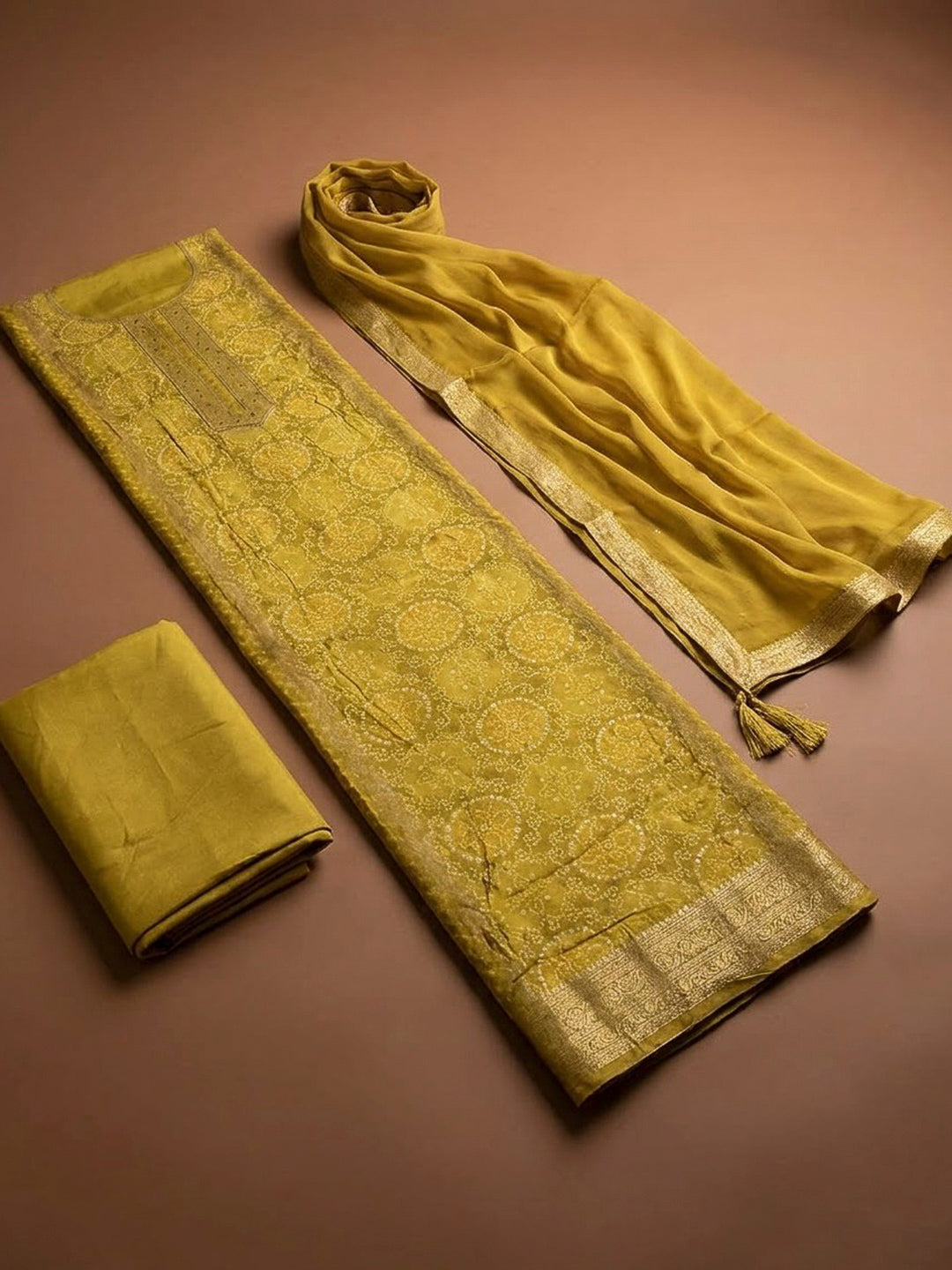 Lemon Cotton Blend Embroidered Unstitched Dress Material