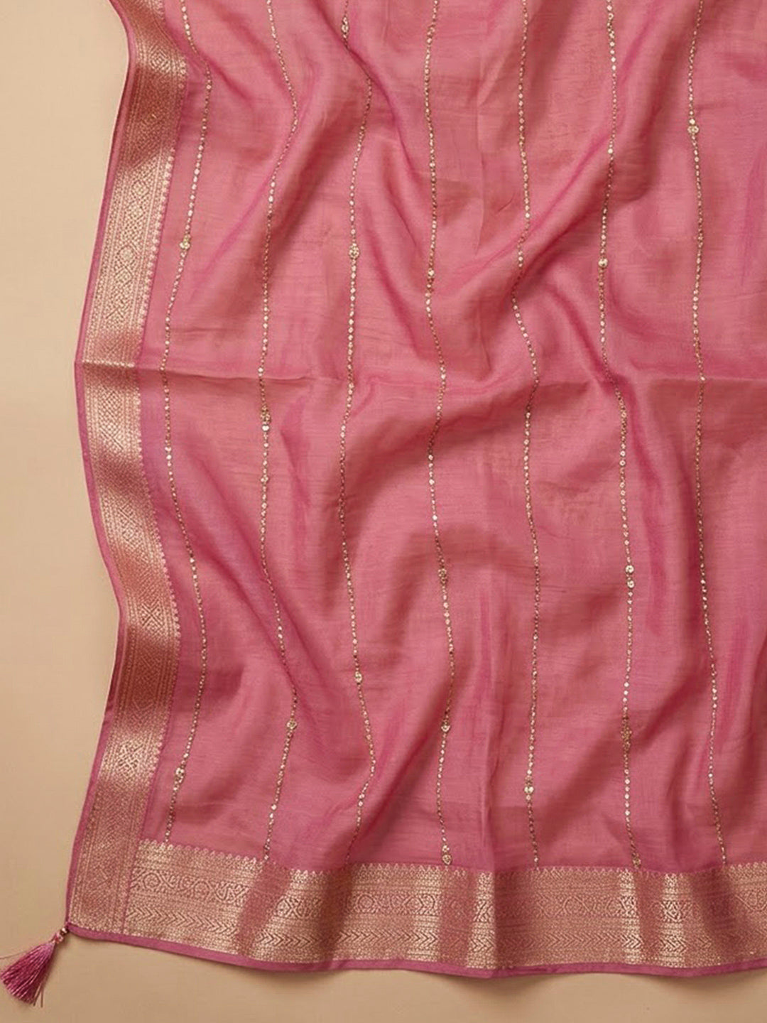 Onion Pink Chanderi Embroidered Unstitched Dress Material