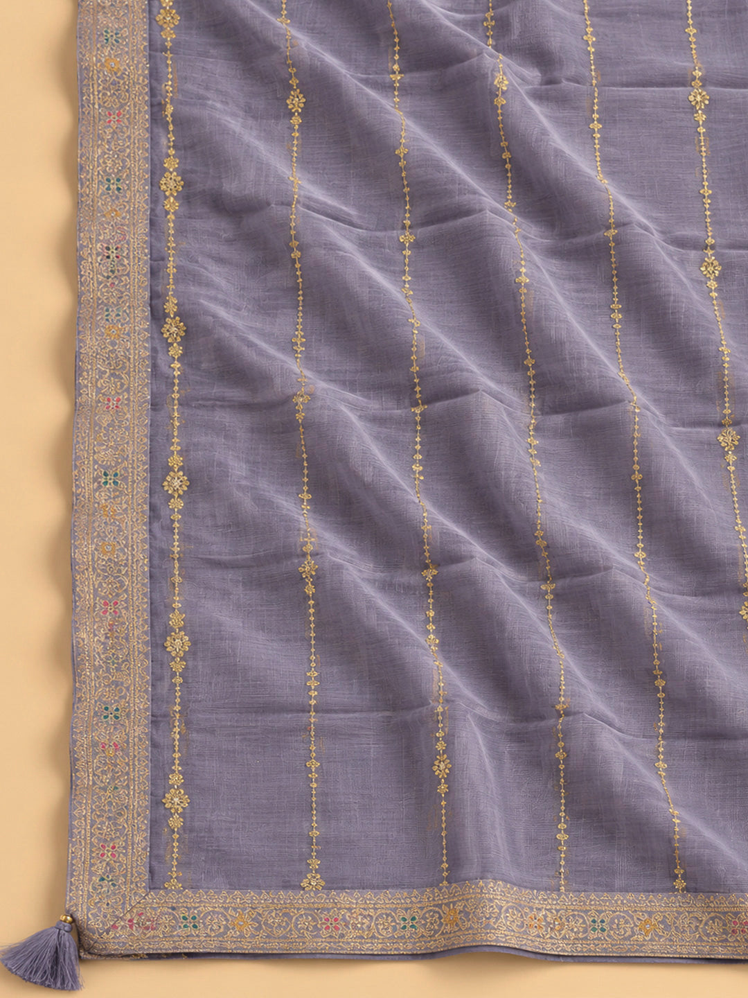 Purple Chanderi Embroidered Unstitched Dress Material