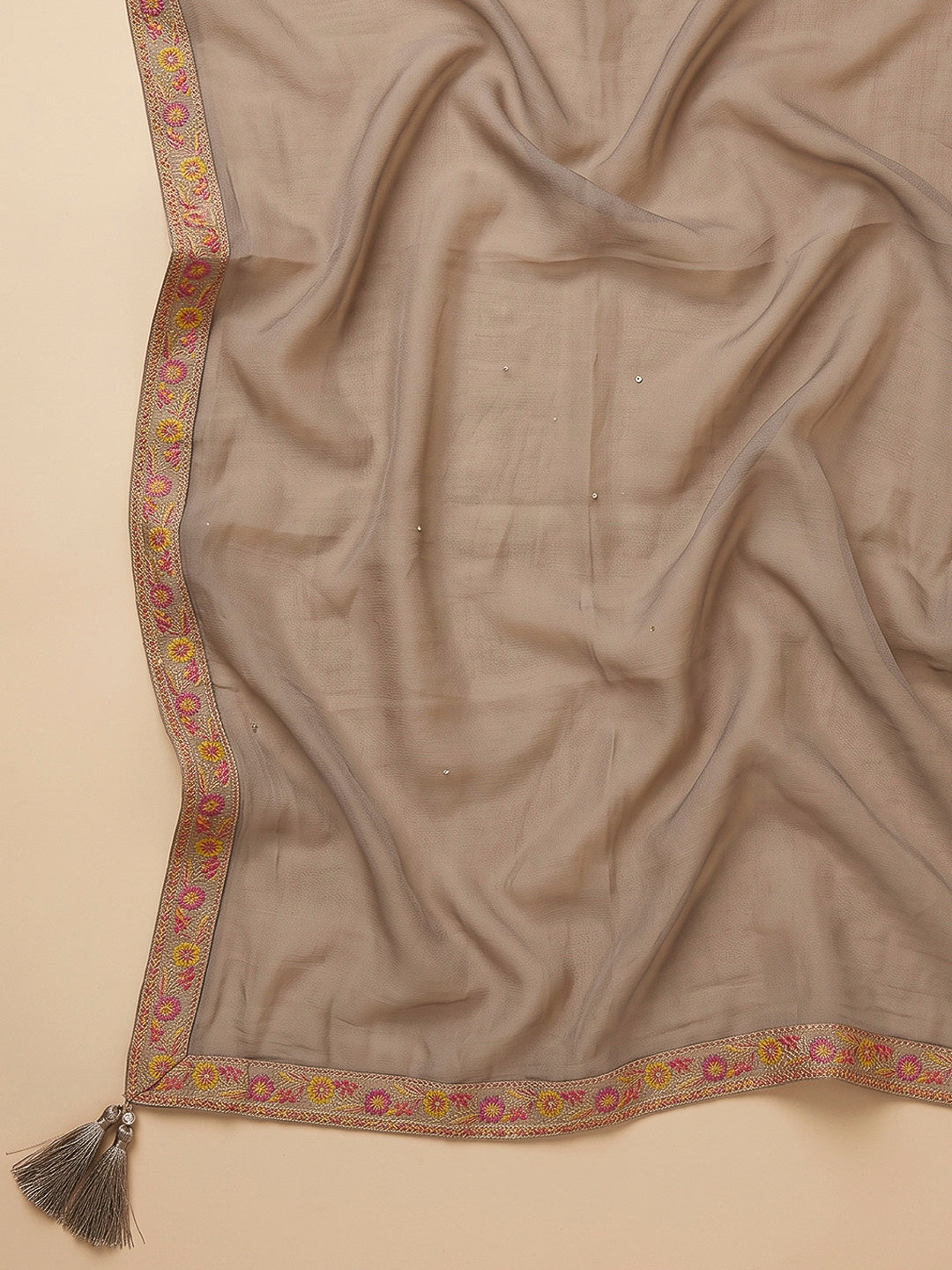 Chikoo Chanderi Printed Unstitched Dress Material