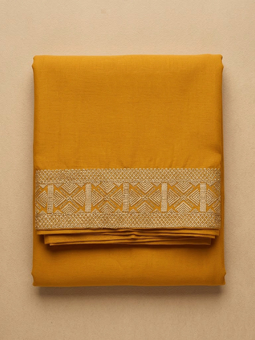 Mustard Chanderi Printed Unstitched Dress Material