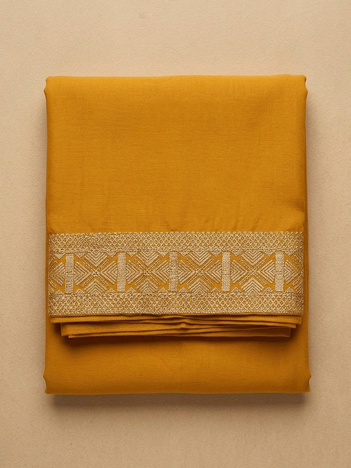 Mustard Chanderi Printed Unstitched Dress Material