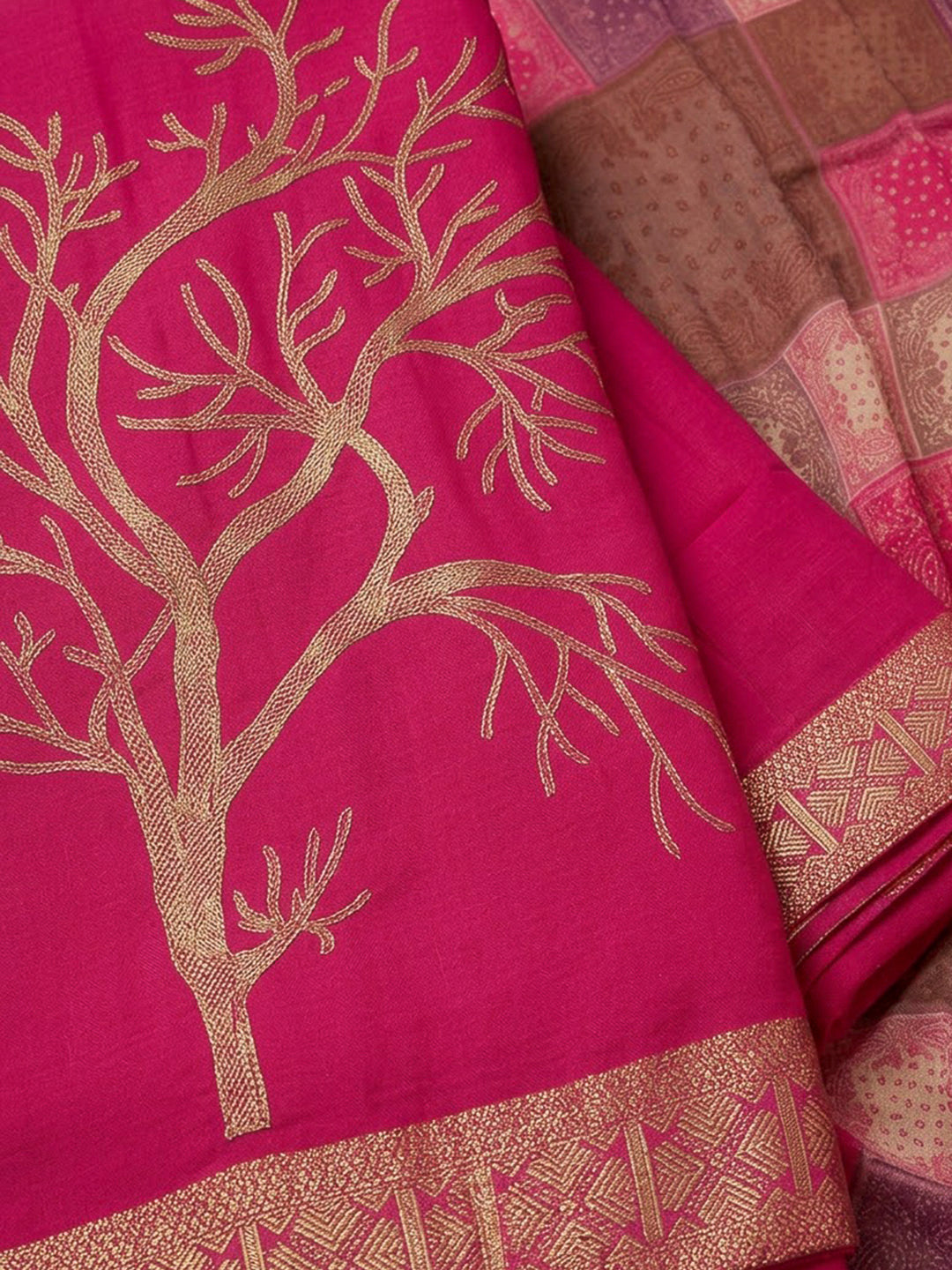 Pink Chanderi Printed Unstitched Dress Material