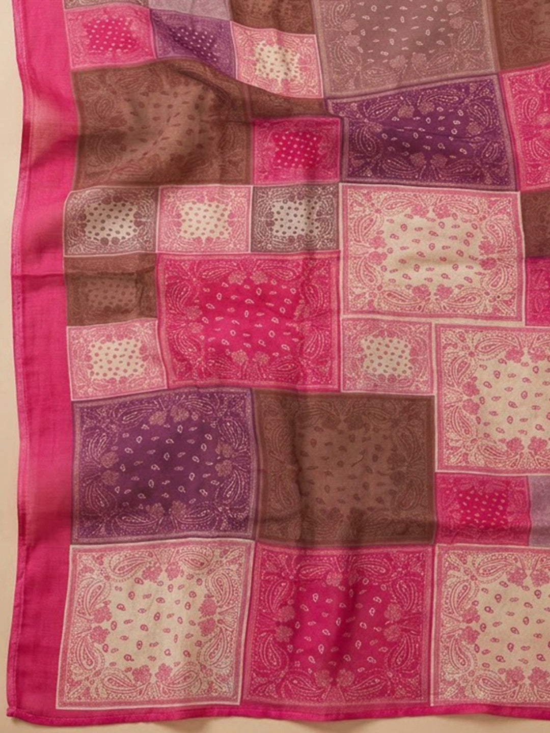 Pink Chanderi Printed Unstitched Dress Material