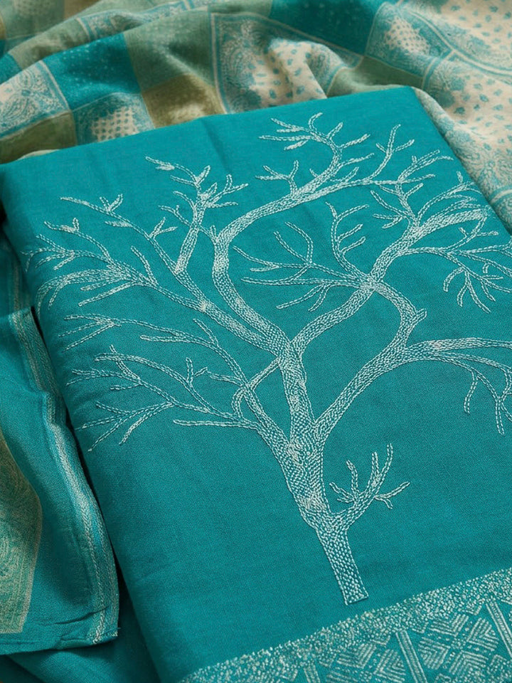 Rama Green Chanderi Printed Unstitched Dress Material