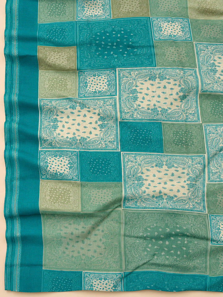 Rama Green Chanderi Printed Unstitched Dress Material
