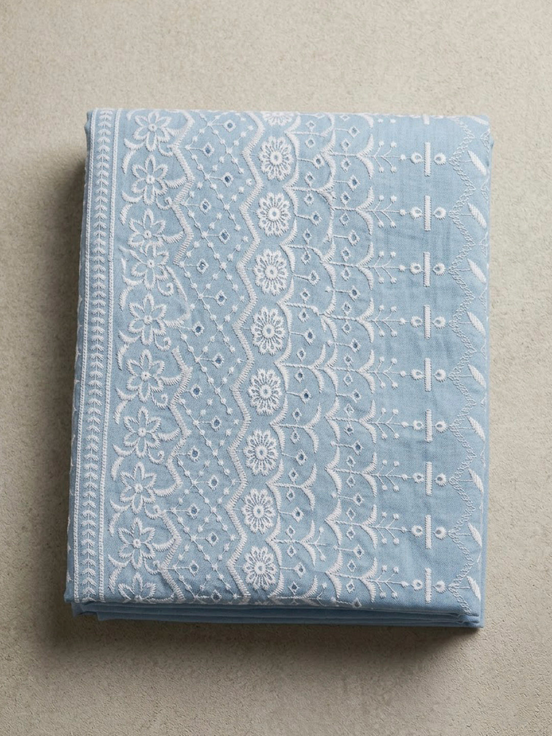 Blue Cotton Blend Printed Unstitched Dress Material