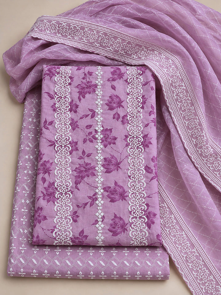 Lavender Cotton Blend Printed Unstitched Dress Material