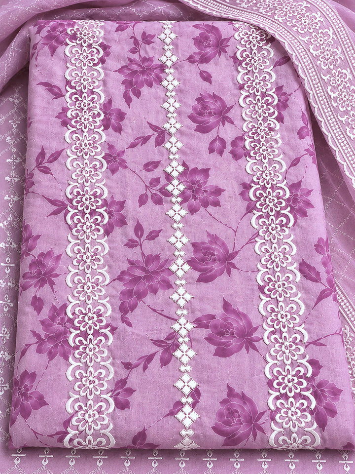 Lavender Cotton Blend Printed Unstitched Dress Material