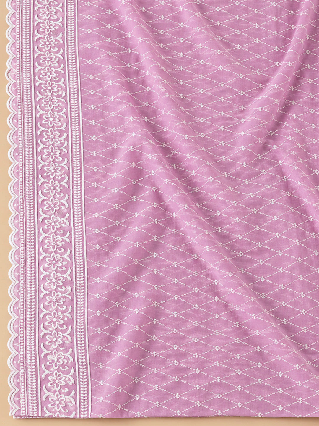 Lavender Cotton Blend Printed Unstitched Dress Material
