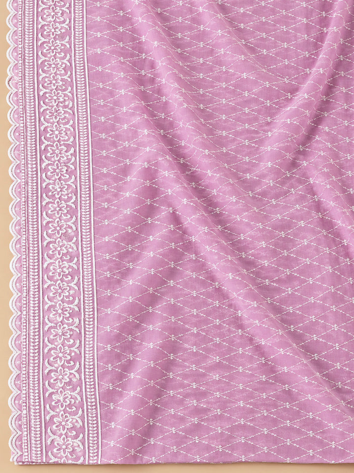 Lavender Cotton Blend Printed Unstitched Dress Material