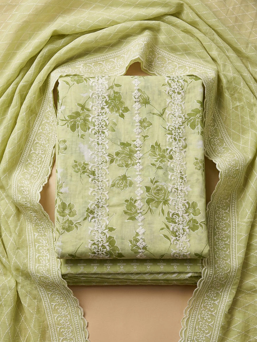 Mehndi Cotton Blend Printed Unstitched Dress Material