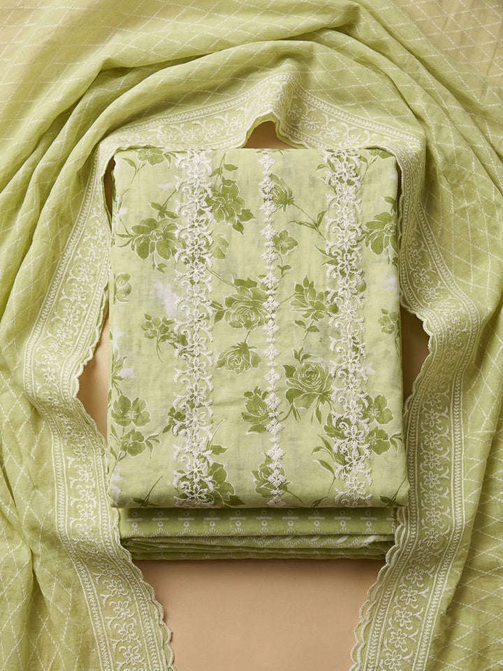 Mehndi Cotton Blend Printed Unstitched Dress Material