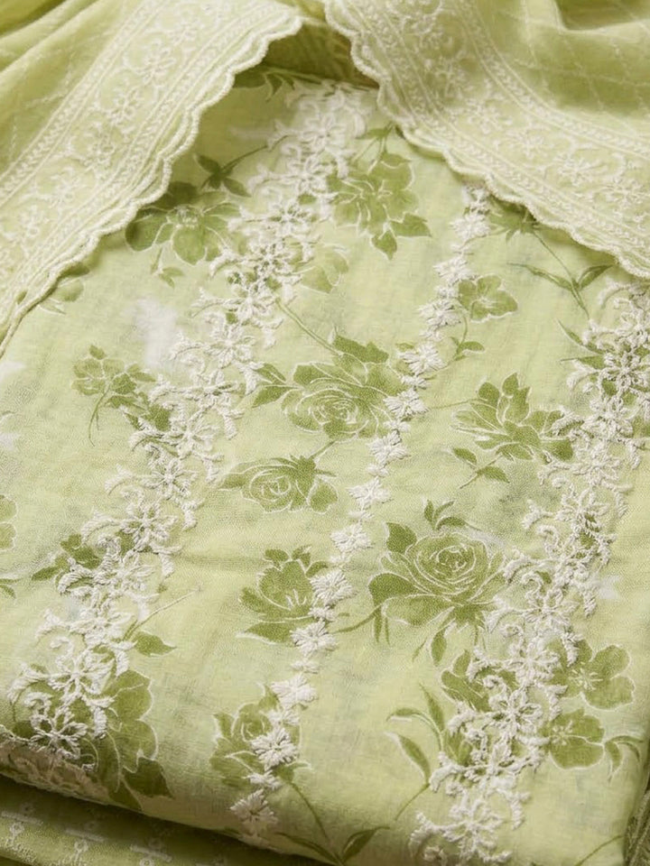 Mehndi Cotton Blend Printed Unstitched Dress Material
