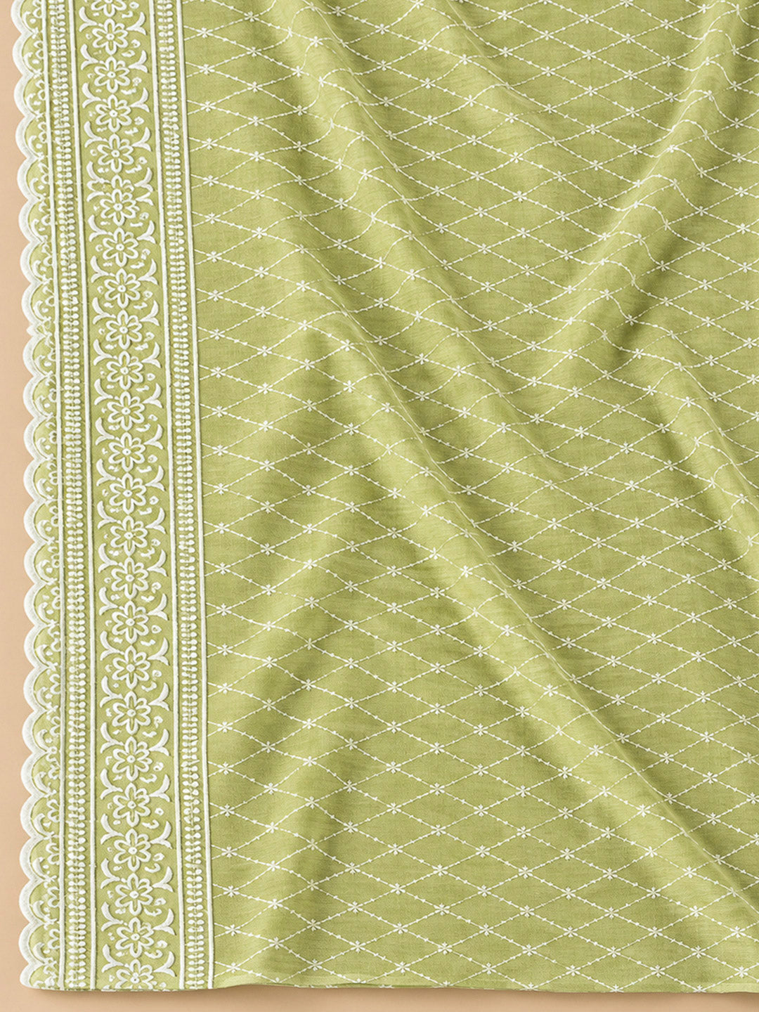 Mehndi Cotton Blend Printed Unstitched Dress Material