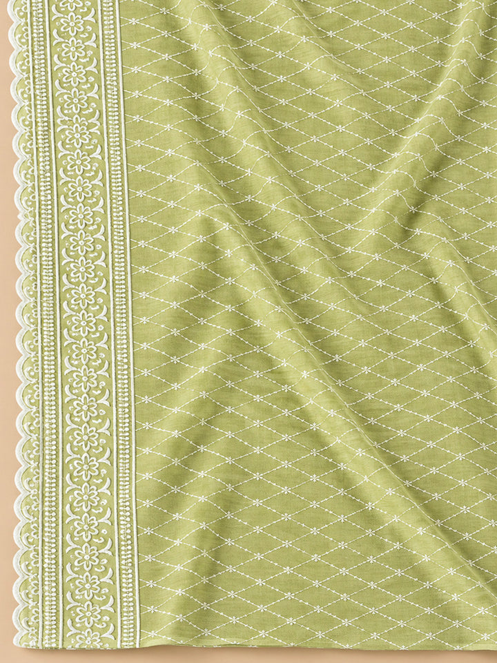 Mehndi Cotton Blend Printed Unstitched Dress Material