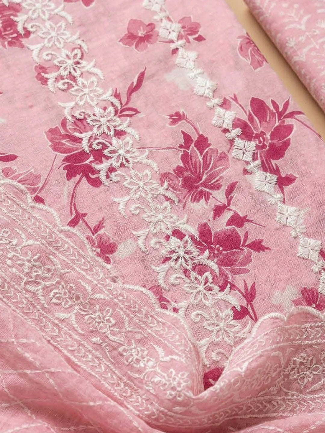 Peach Cotton Blend Printed Unstitched Dress Material