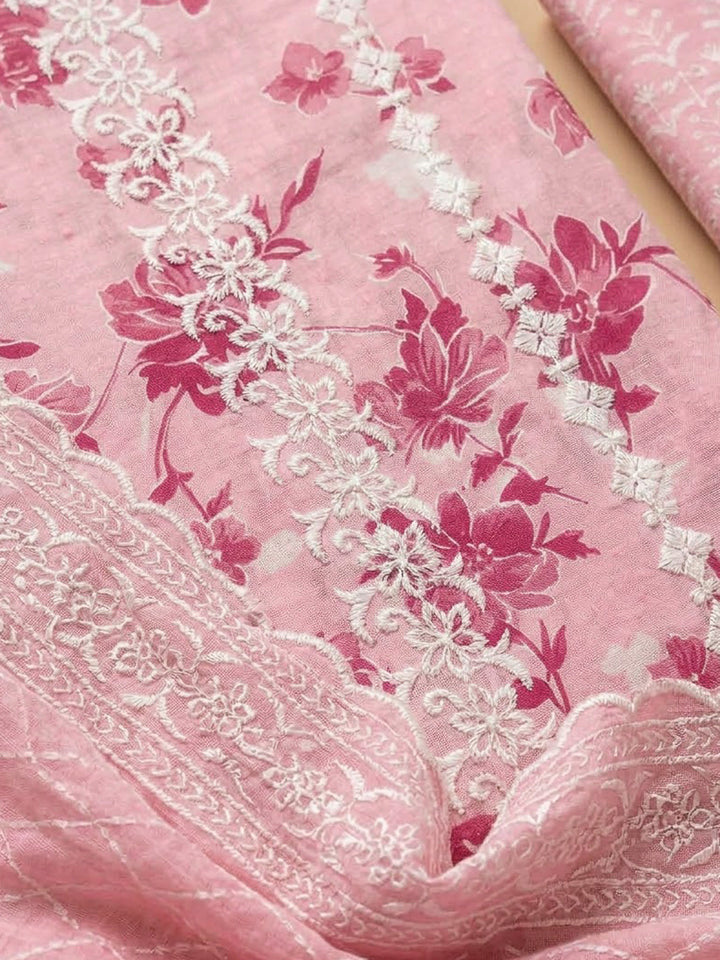 Peach Cotton Blend Printed Unstitched Dress Material