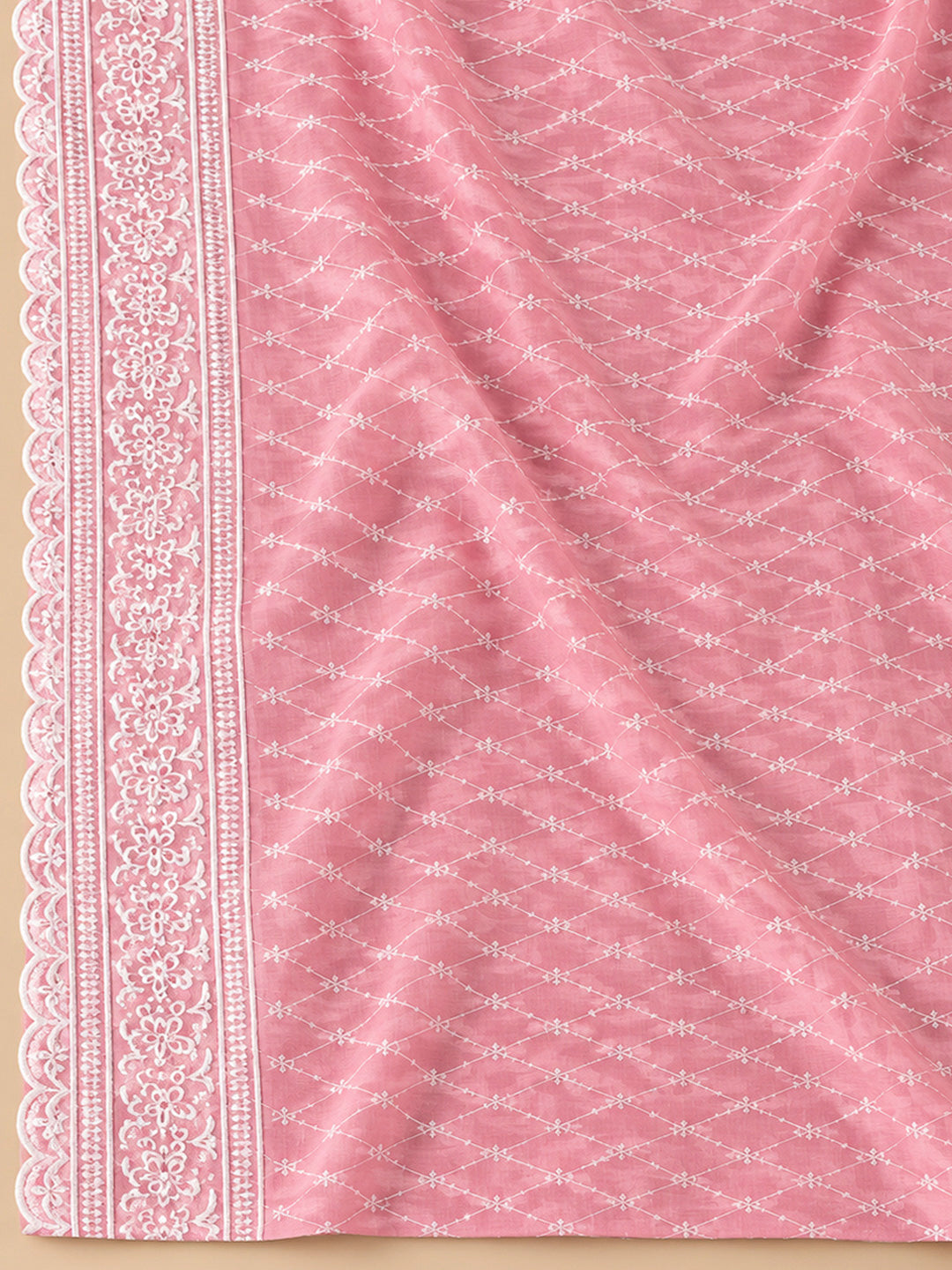 Peach Cotton Blend Printed Unstitched Dress Material