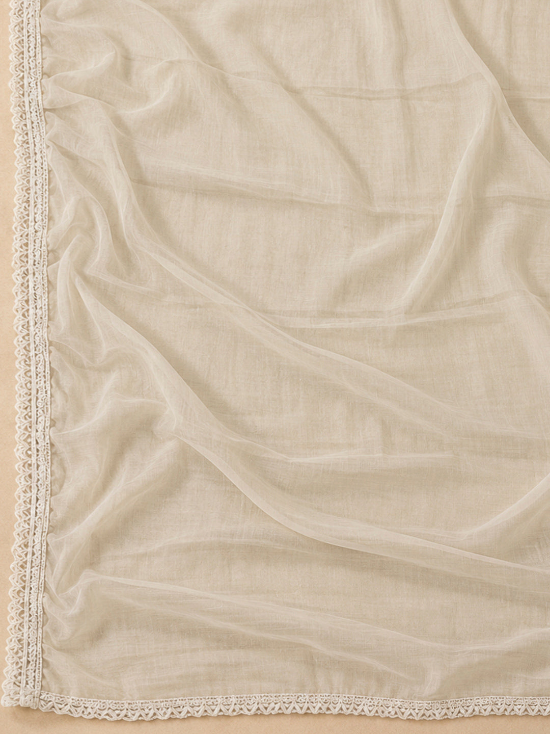 Beige Cotton Blend Embroidered Unstitched Dress Material