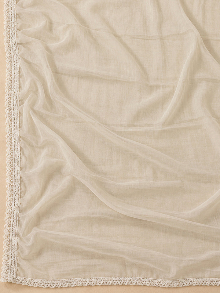 Beige Cotton Blend Embroidered Unstitched Dress Material