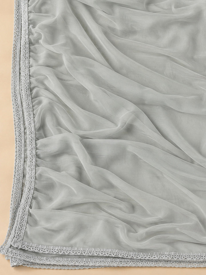 Grey Cotton Blend Embroidered Unstitched Dress Material