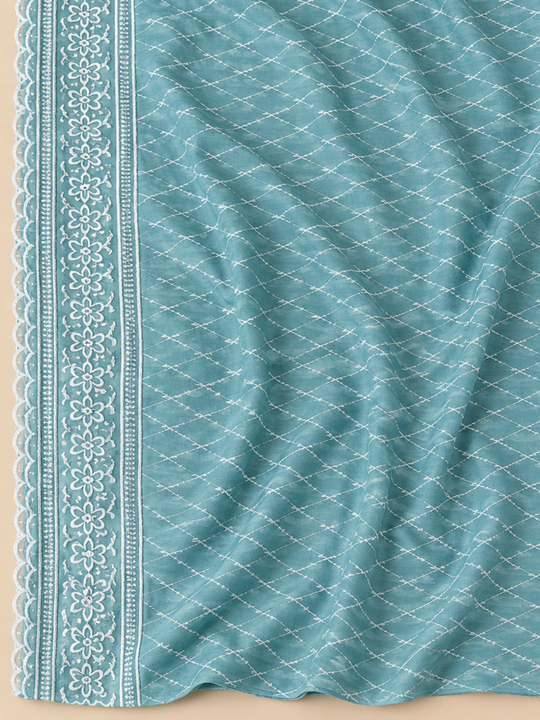 Blue Cotton Blend Embroidered Unstitched Dress Material