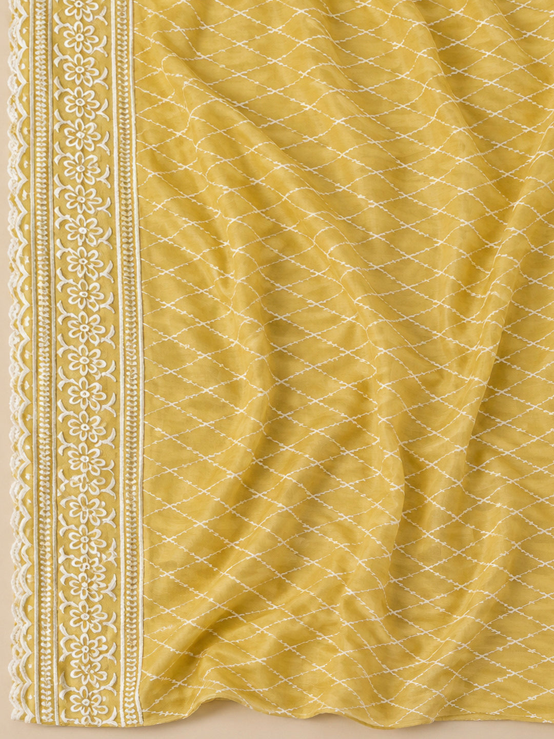 Mustard Cotton Blend Embroidered Unstitched Dress Material
