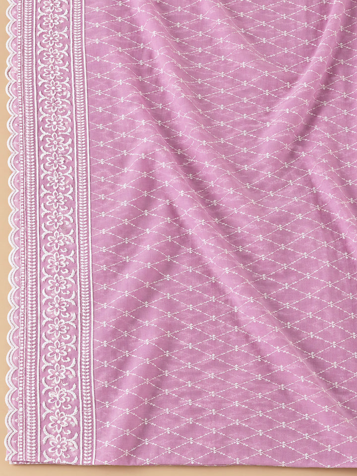 Onion Pink Cotton Blend Embroidered Unstitched Dress Material