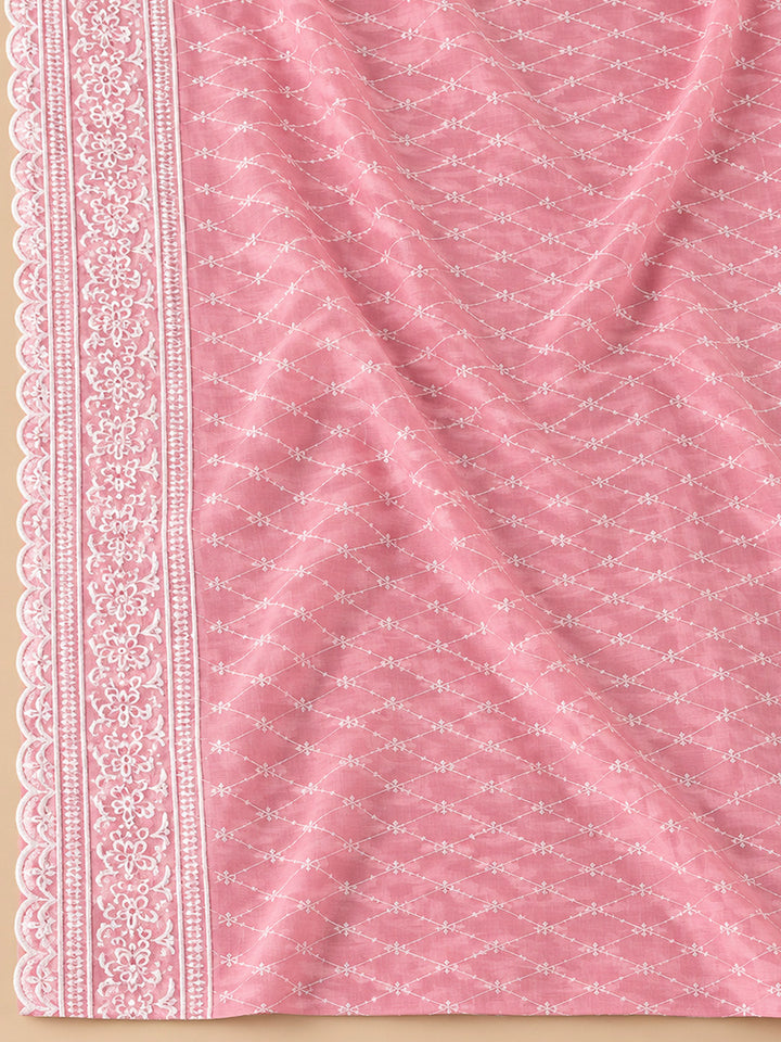 Peach Cotton Blend Embroidered Unstitched Dress Material