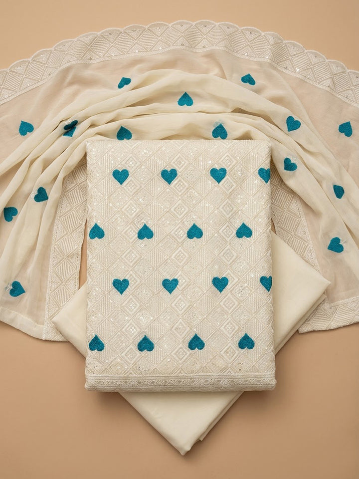Blue Georgette Woven Design Unstitched Dress Material