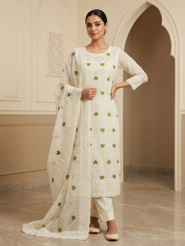 Mehndi Georgette Woven Design Unstitched Dress Material