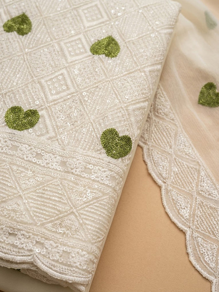 Mehndi Georgette Woven Design Unstitched Dress Material