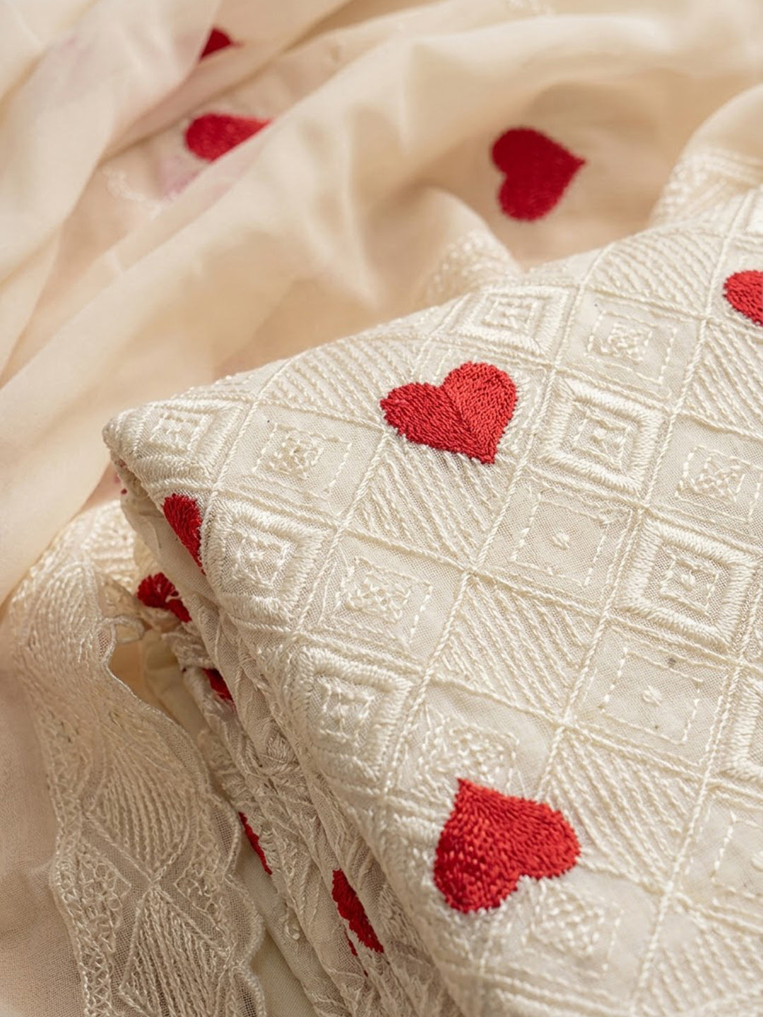 Red Georgette Woven Design Unstitched Dress Material