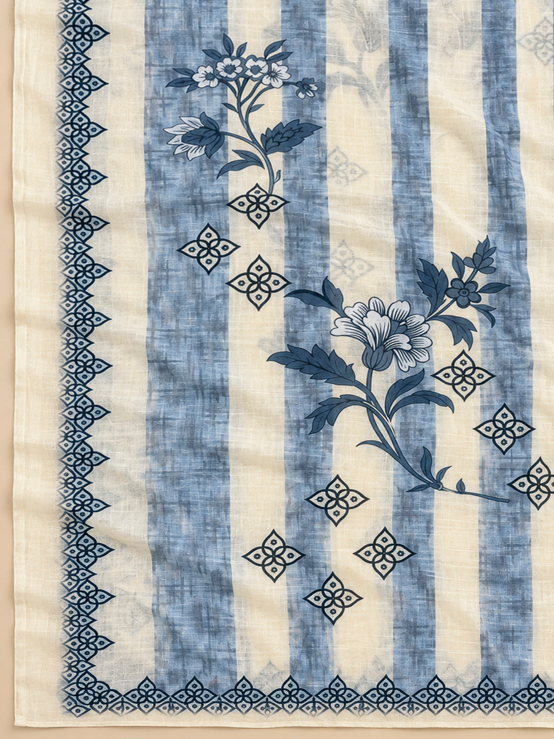 Blue Chanderi Embroidered Unstitched Dress Material