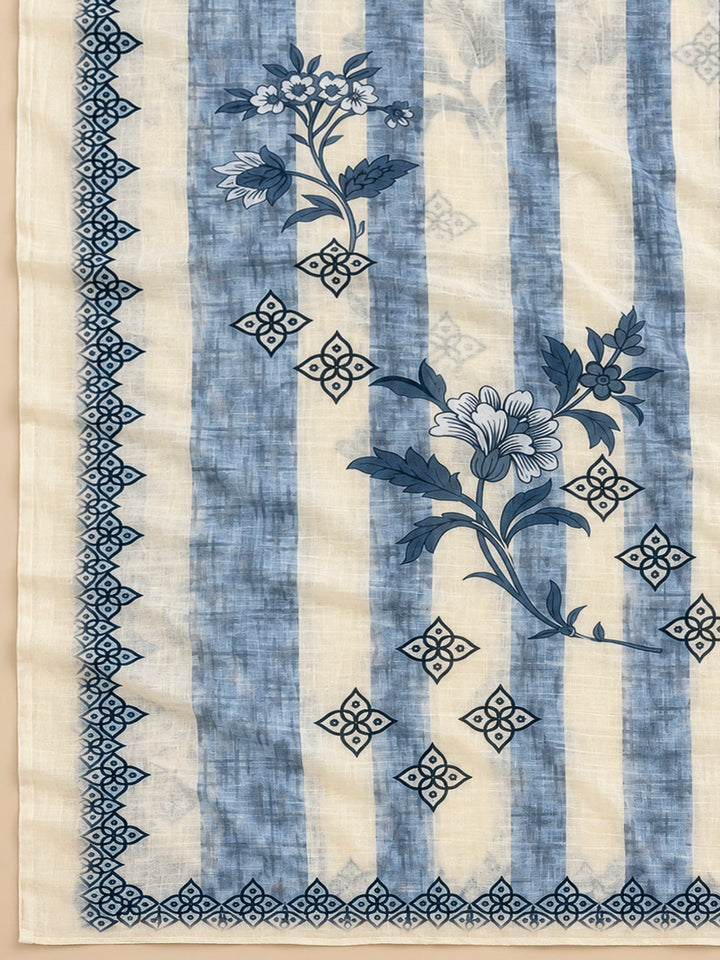 Blue Chanderi Embroidered Unstitched Dress Material