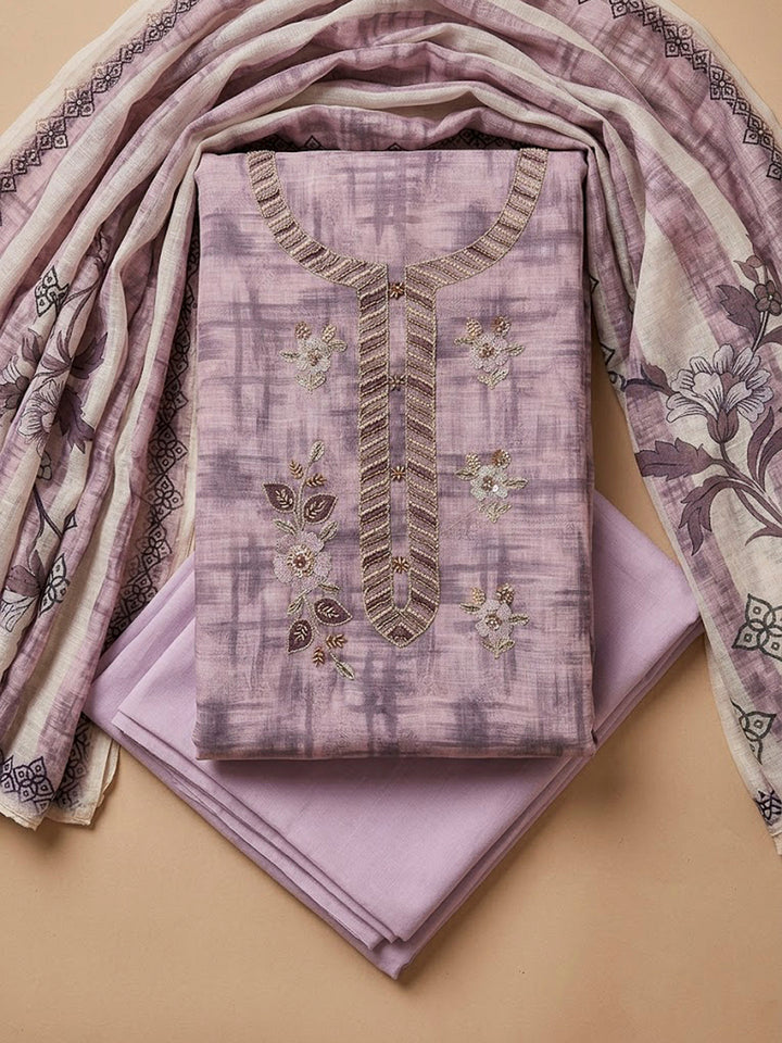 Onion Pink Chanderi Embroidered Unstitched Dress Material