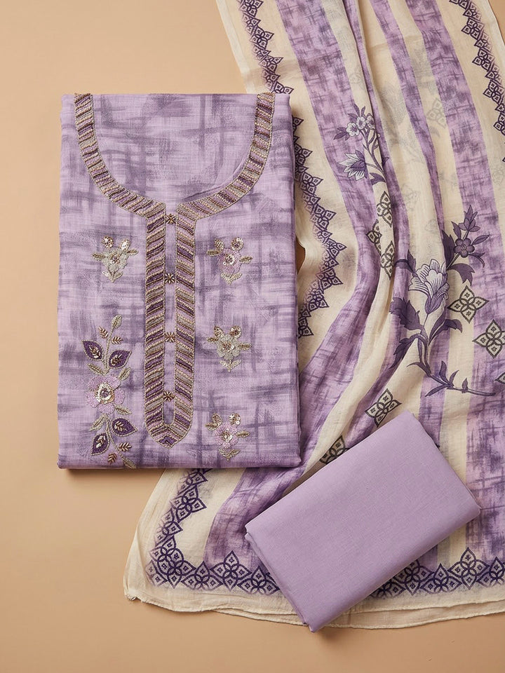 Purple Chanderi Embroidered Unstitched Dress Material