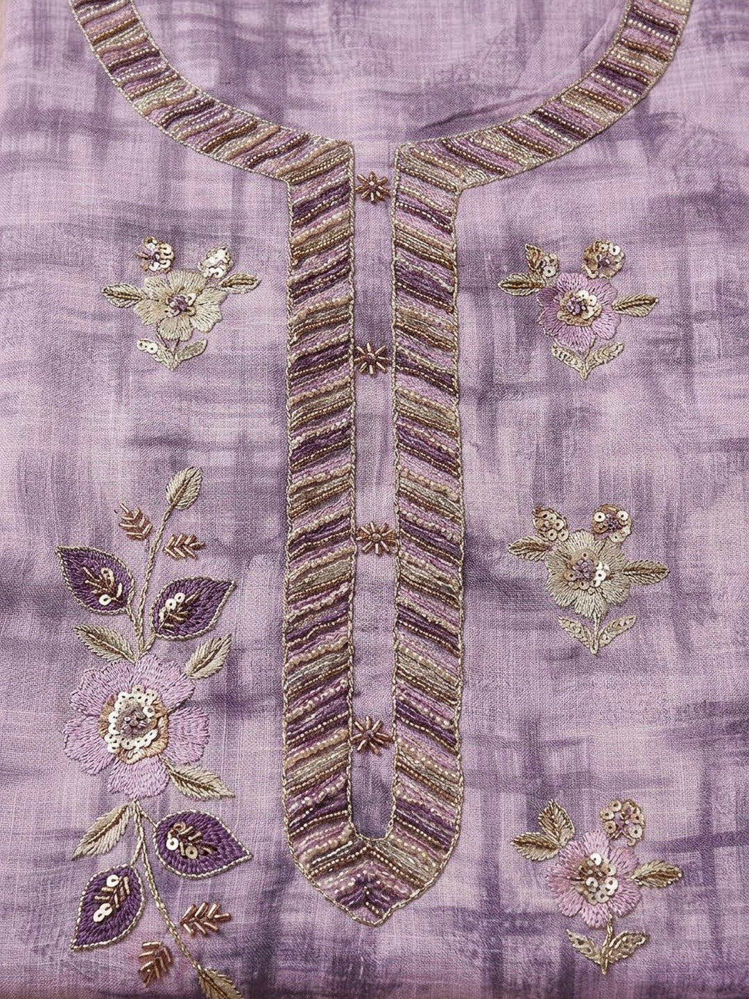 Purple Chanderi Embroidered Unstitched Dress Material