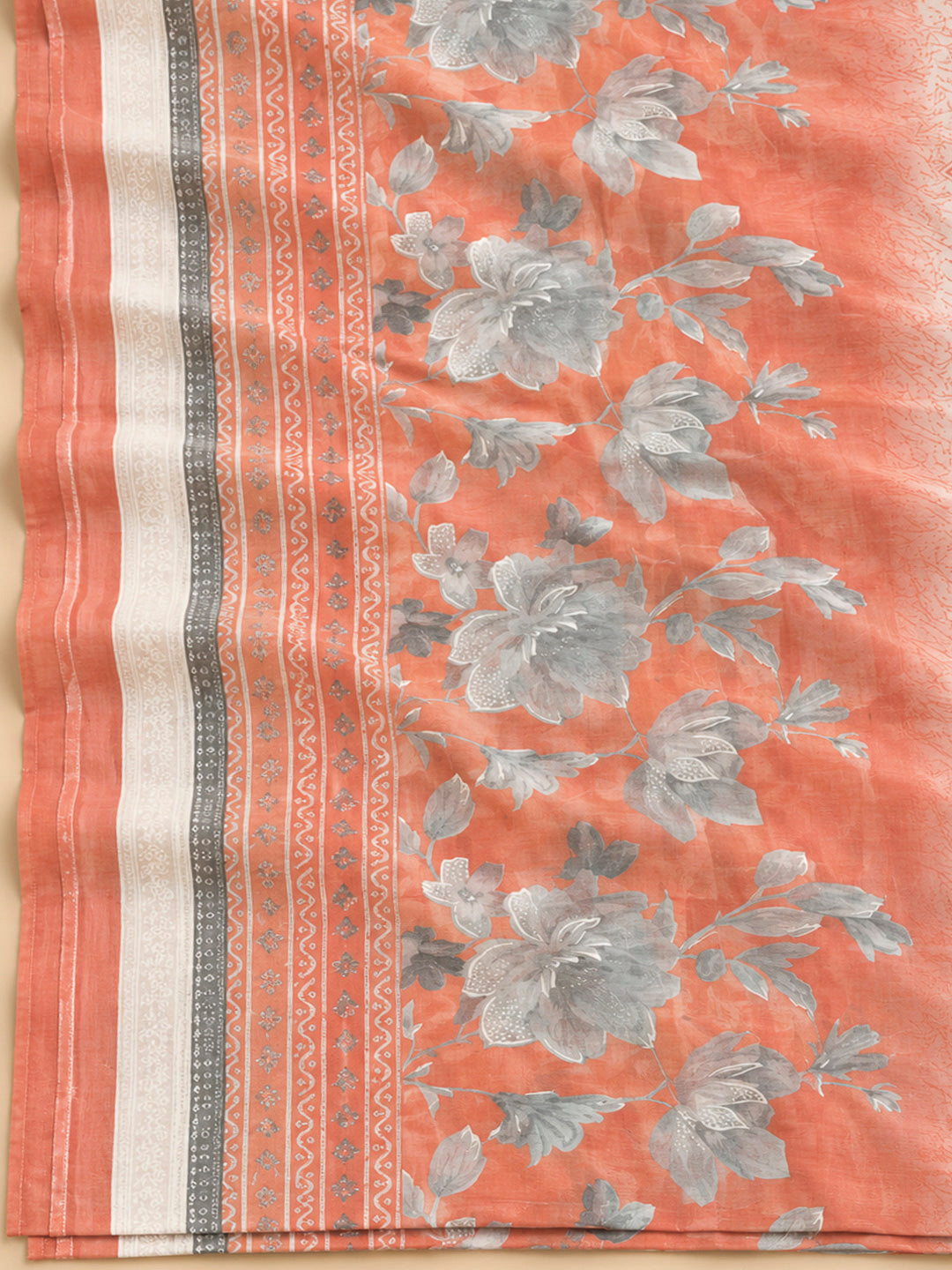 Peach Cotton Blend Embroidered Unstitched Dress Material