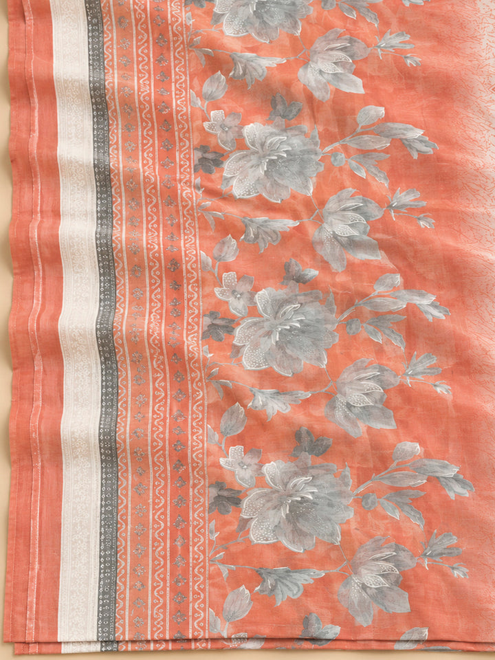 Peach Cotton Blend Embroidered Unstitched Dress Material