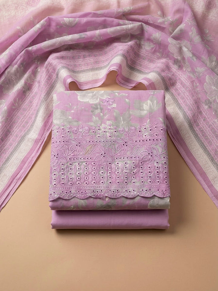 Pink Cotton Blend Embroidered Unstitched Dress Material
